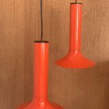 Pair of Lita metal orange pendant lights from the 70s Space Age.