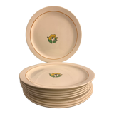 9 assiettes plates Salins Terre de Fer, modèle Christian, 1920