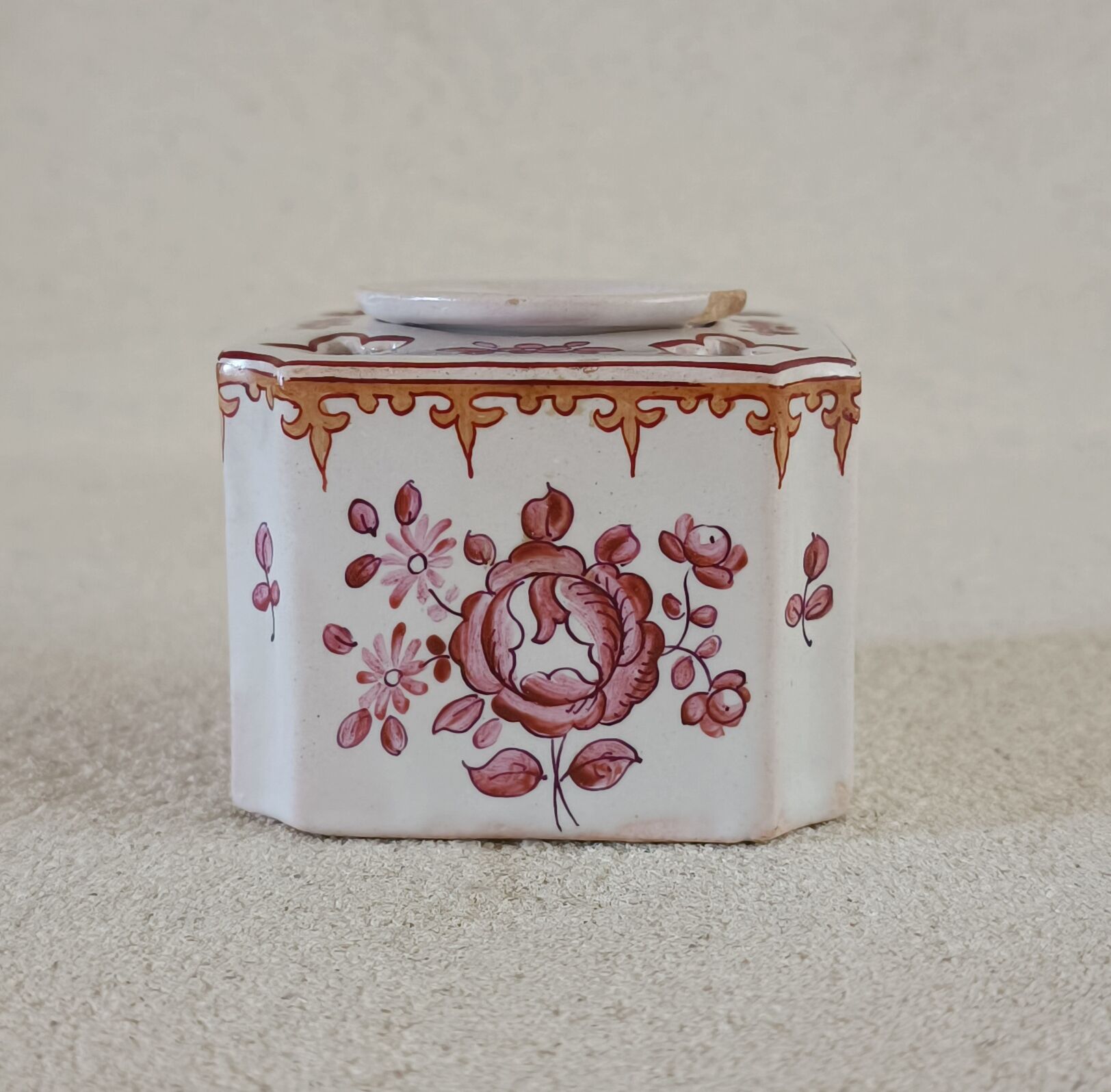 Earthenware inkwell signed Perrier fils