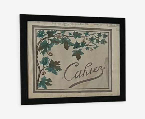 Aquarelle à décor de feuilles réalisée par Renée Billette en 1912