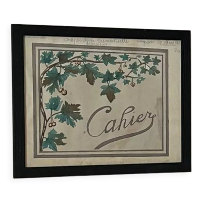 Aquarelle à décor de feuilles réalisée par Renée Billette en 1912