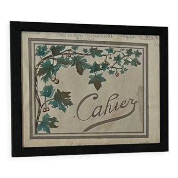 Watercolor decorated with leaves made by Renée Billette in 1912
