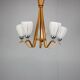 Mid-century wooden chandelier with glass shades, Czechoslovakia, 1970s.