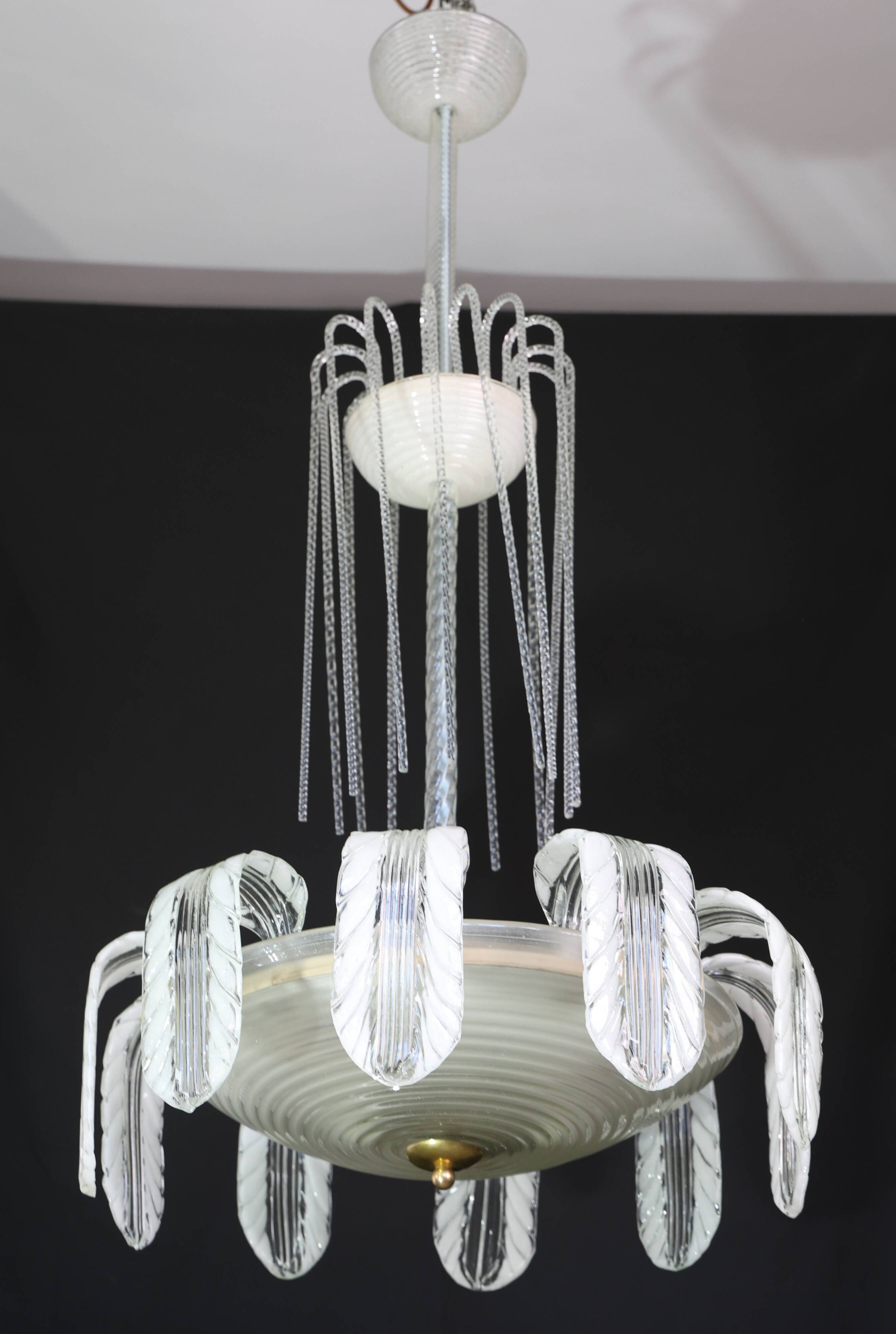 Museal Art Decò Ercole Barovier Murano Glass Chandelier, 1930