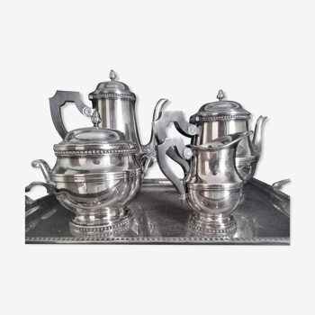 Tea and coffee set on tray, in silver metal Ercuis Goldsmith