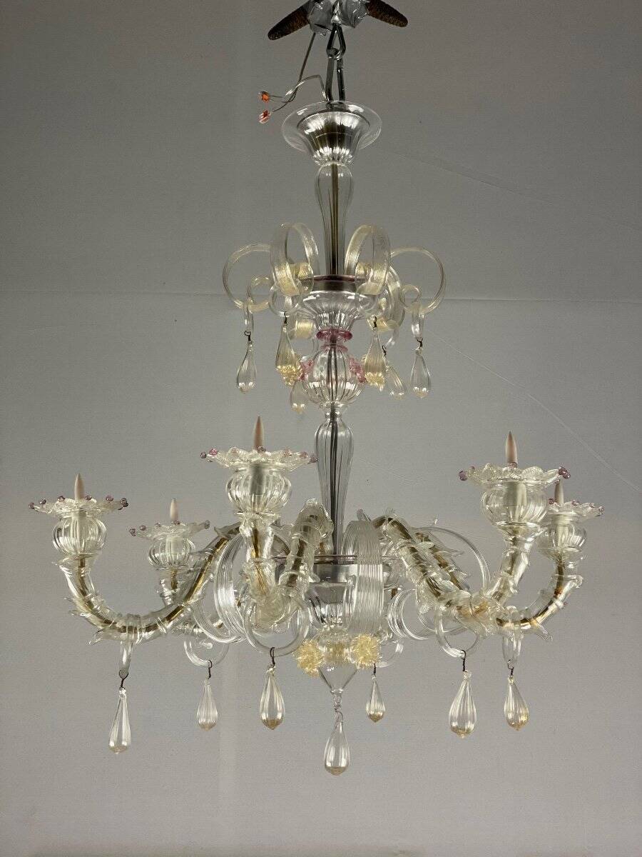 Lustre Rezzonico en verre de Murano, 6 bras de lumière, Venise