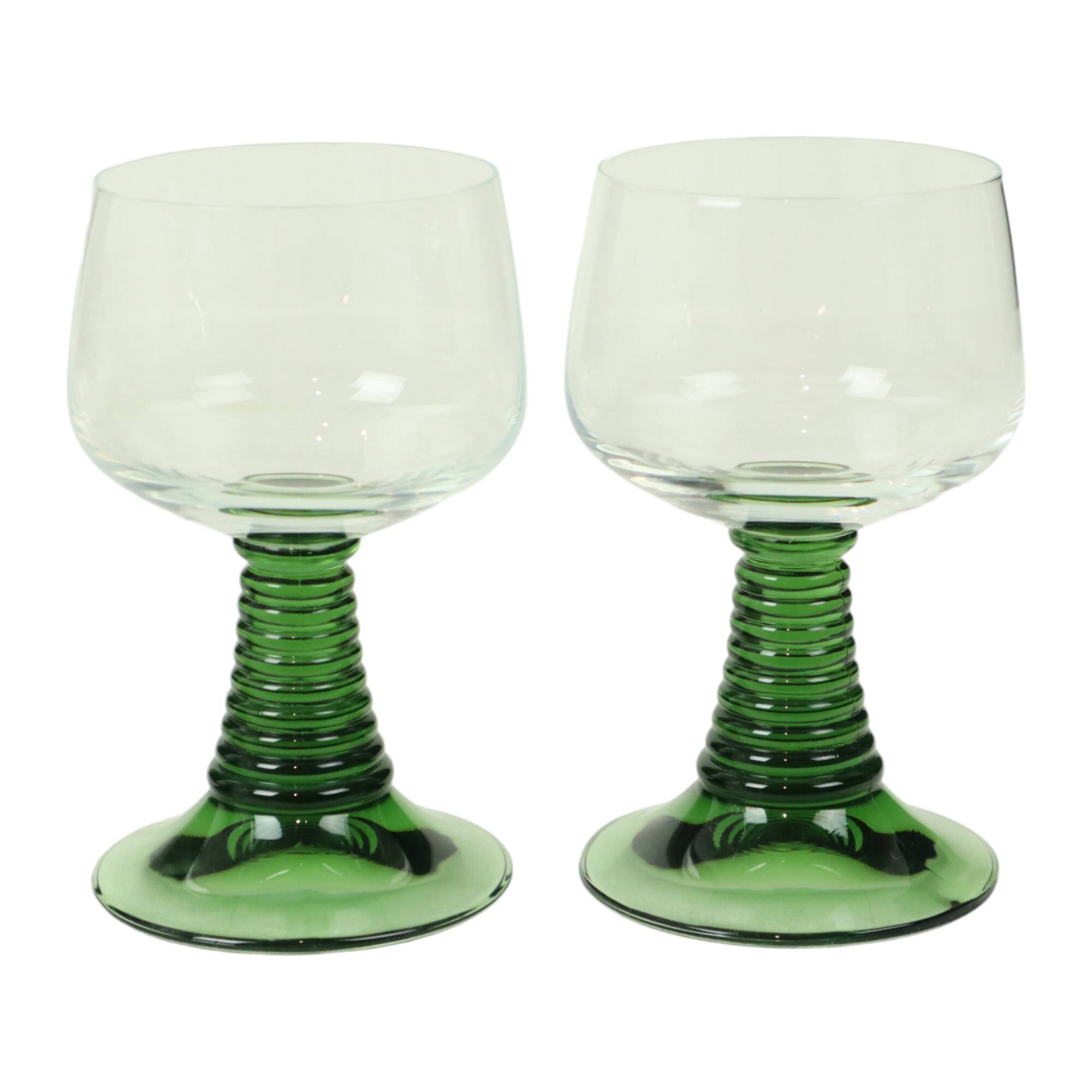 Set of 4 Vintage Luminarc Roemer Wine Glasses Green Ribbed Base