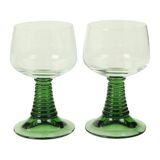 Set of 4 Vintage Luminarc Roemer Wine Glasses Green Ribbed Base