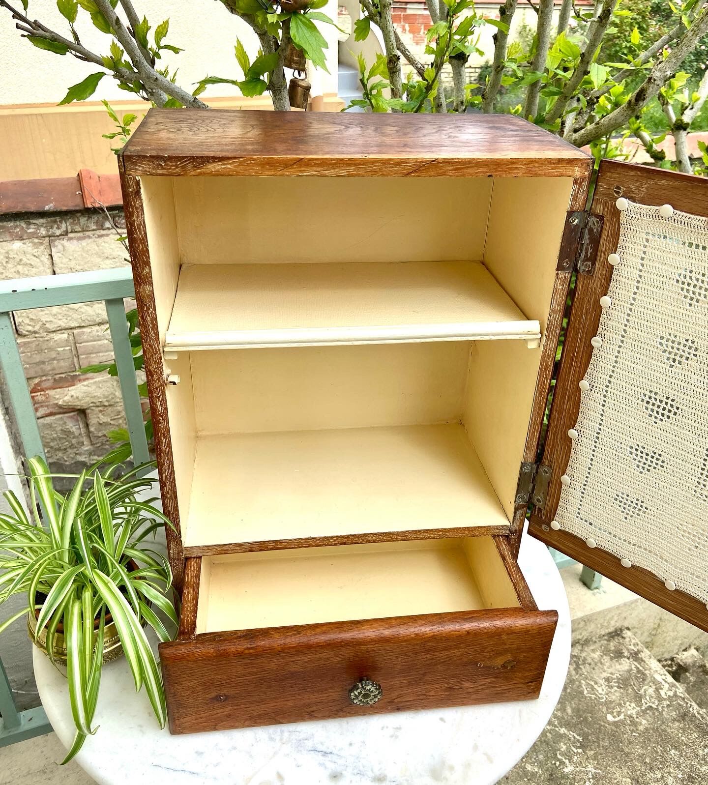 1950 vintage pharmacy or toilet cabinet in waxed wood