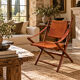 Vintage Safari Armchair in Cognac Leather and Turned Wood – 1940s/50s