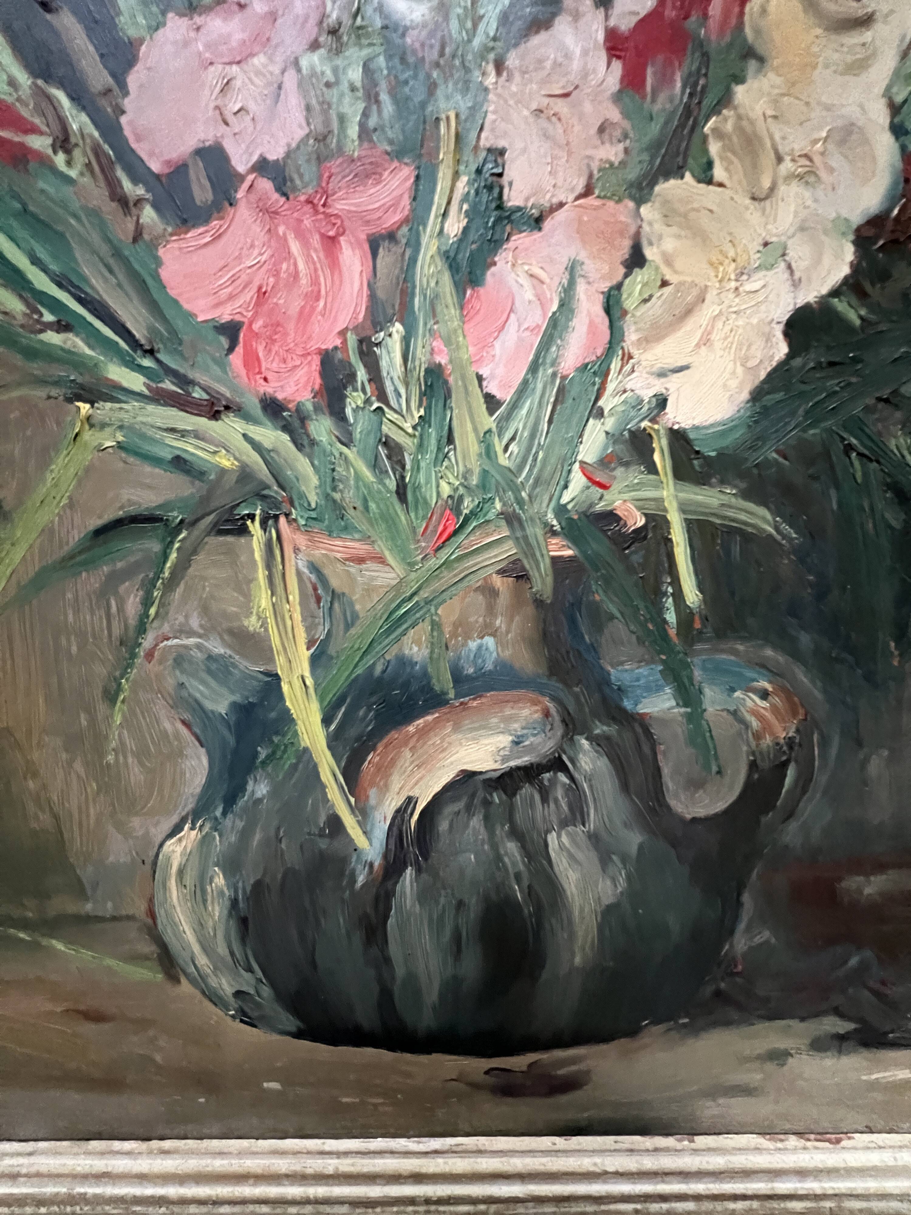 Oil on isorel "the bouquet of gladioli" signed p. arata 20th century