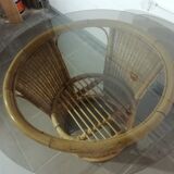 Vintage rattan round coffee table