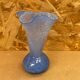 Antique Blown Glass Vase Blue Speckled White Corolla Neck Vintage