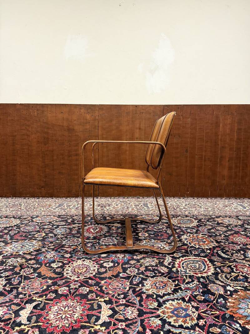 Ralph Lauren Style Leather Chair with Buckle - Jacques Adnet