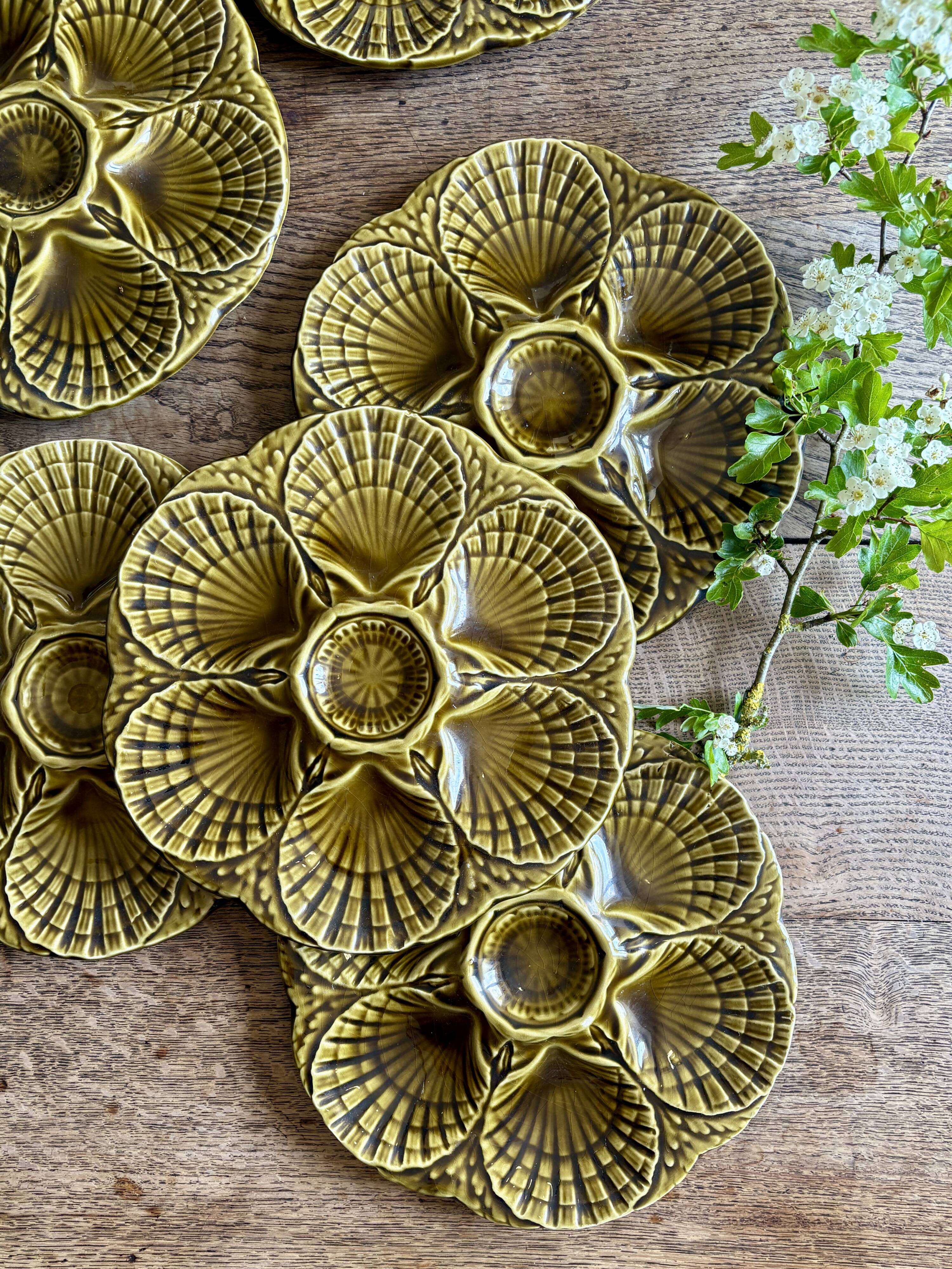 Set of 6 vintage ceramic oyster plates - Sarreguemines -