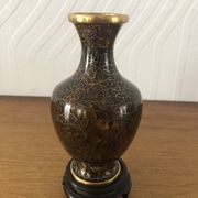 Chinese cloisonné vase in brass on wooden base floral motifs