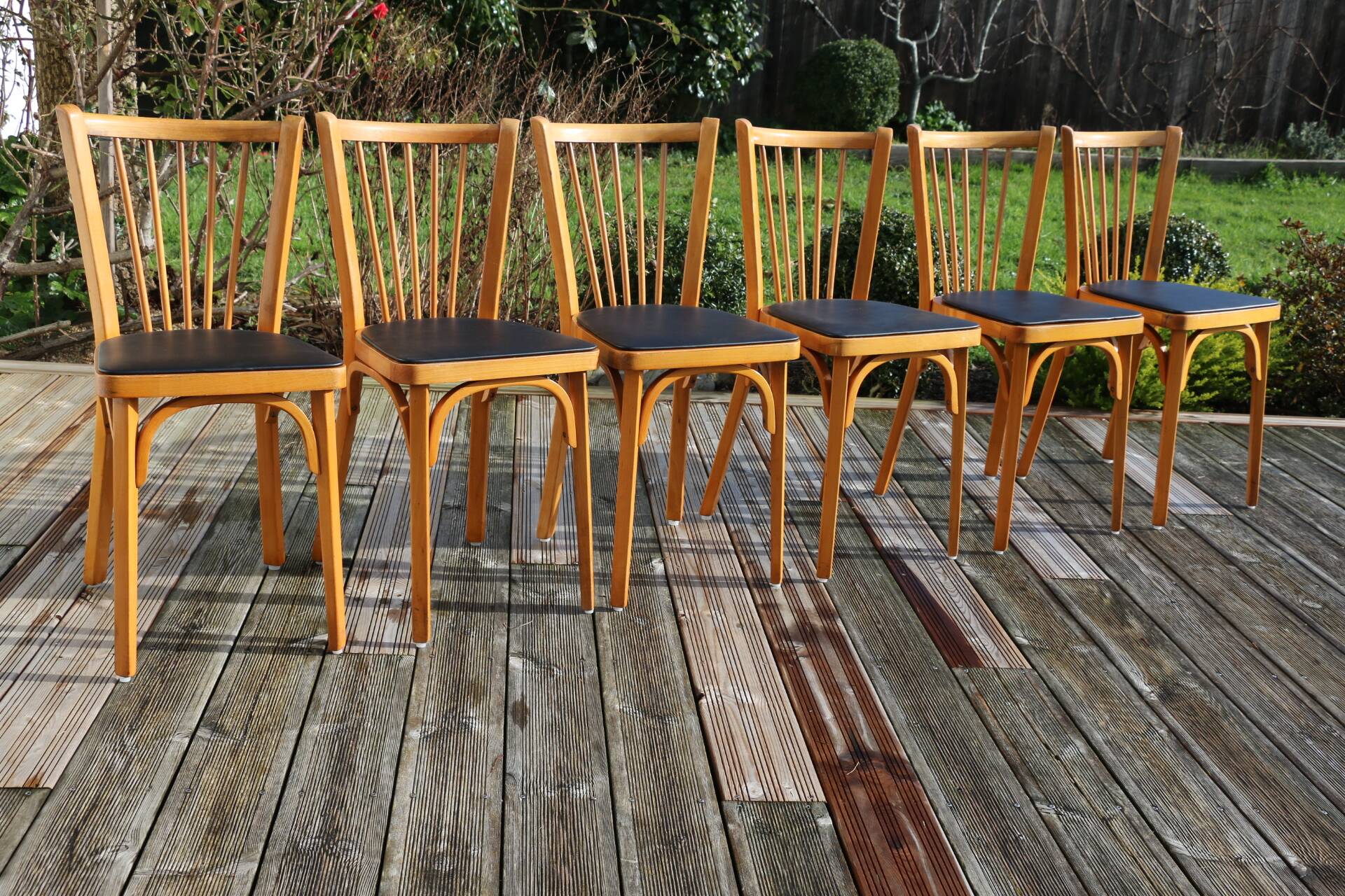 10 baumann chairs no. 12 black faux leather light beech