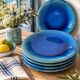 6 grandes assiettes plates en grès bleu cobalt et turquoise