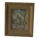 Painting on panel Chateau signed