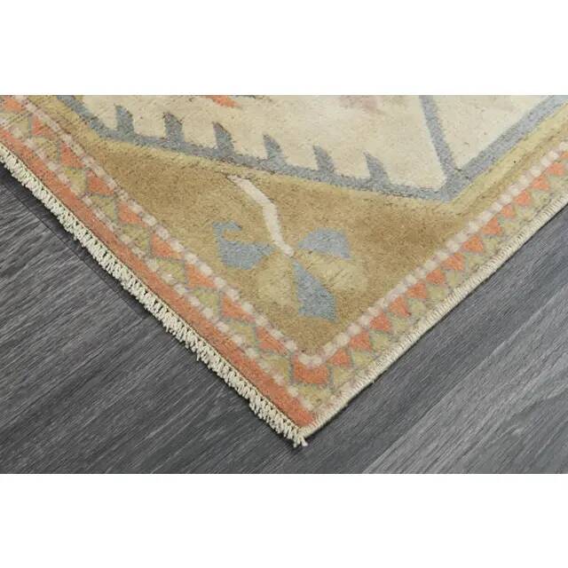 1970s Vintage Turkish Oushak Handmade Wool Cotton Orange Area Rug 198X287