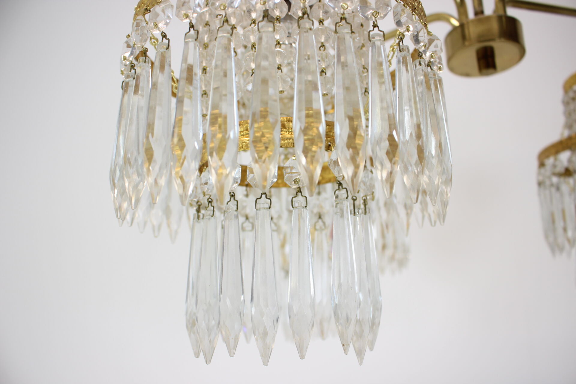 1950s, vintage crystal brass chandelier, železnobrodské sklo,czechoslovakia