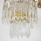 1950s, vintage crystal brass chandelier, železnobrodské sklo,czechoslovakia