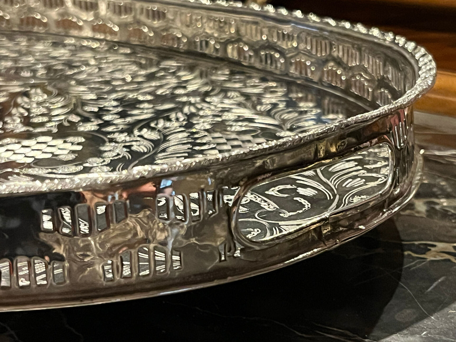 Large silver metal tray
