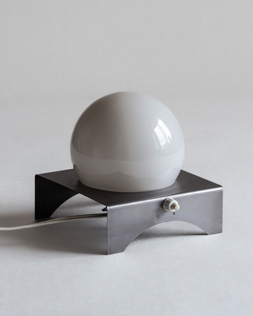 Wall lamp or table lamp in steel and opaline, France, 80s