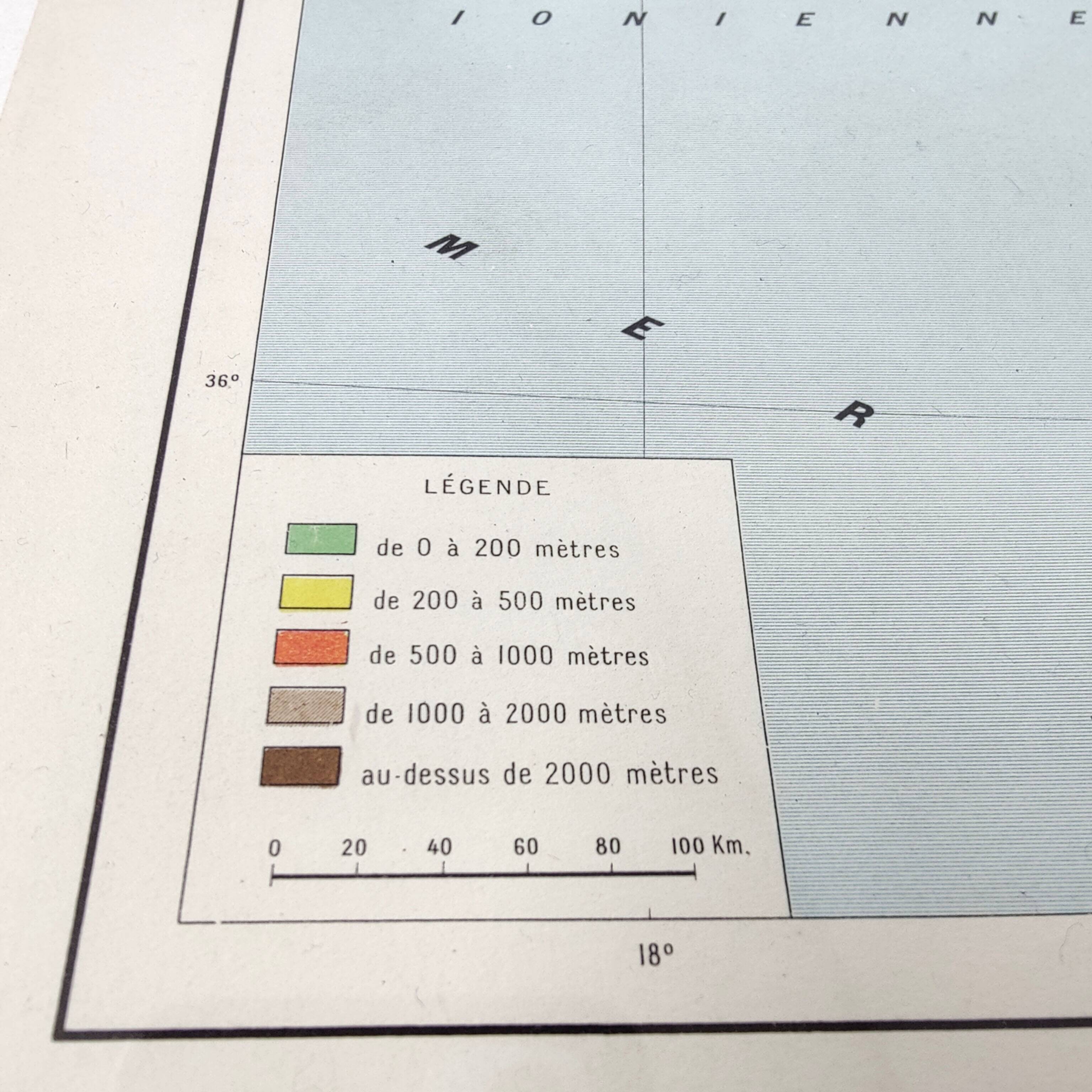 Old map Balkan regions Greece Crete 43x43cm from 1950