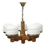 Scandinavian pine & opaline chandelier by Jan Wickelgren for Aneta Sweden, 1970s