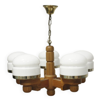 Lustre scandinave en pin & opaline par Jan Wickelgren pour Aneta Sweden, 1970s