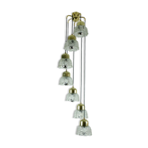 1960s mid century cascading lamp 7 flower-shaped glass shades and brass chandelier