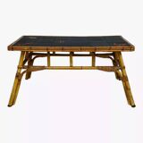 50s/60s coffee table in rattan and ceramic