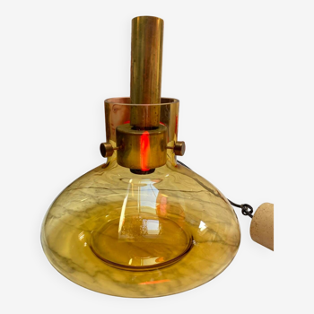 Lampe suspension vintage seventies verre et métal doré