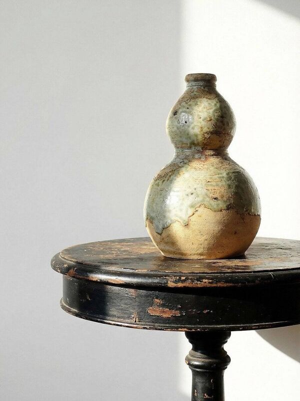 Petite gourde double à saké céramique japonaise d'Iga vintage/ancienne collection