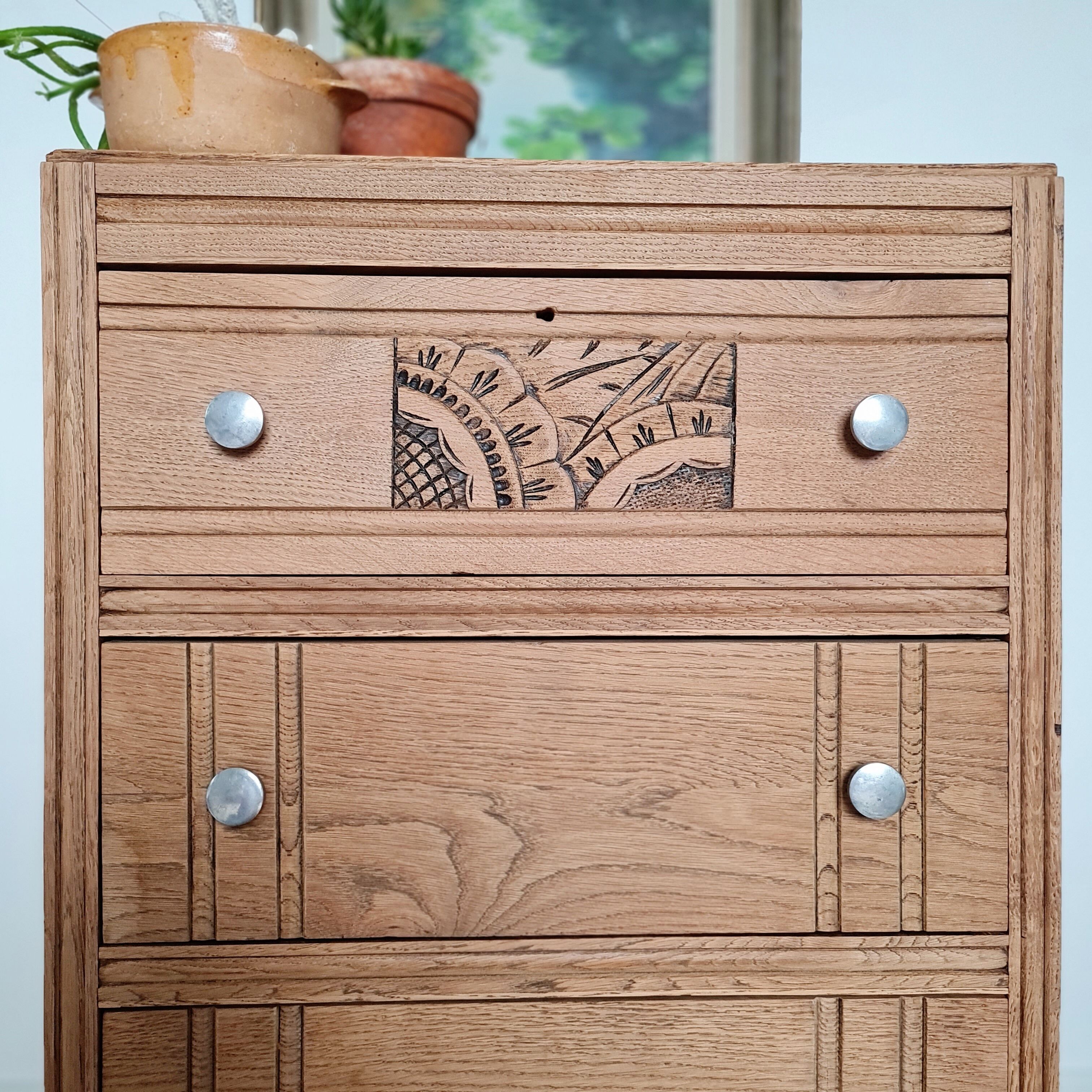 Art Deco chest of drawers curved legs raw wood