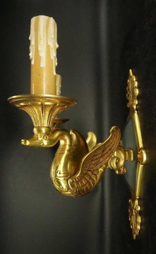 Pair of empire style swan sconces - petitot
