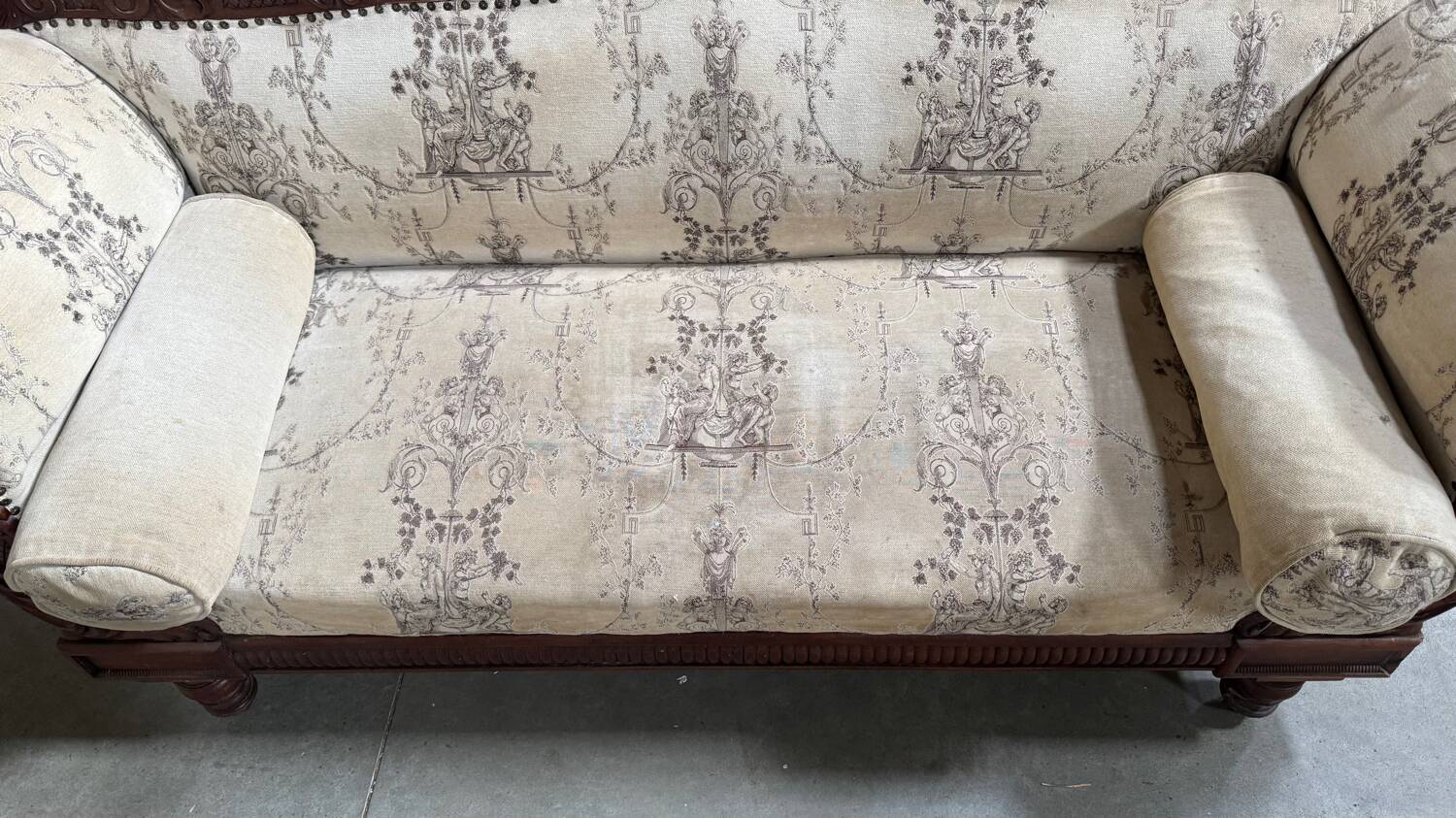 Mahogany wood/fabric bench circa 1900