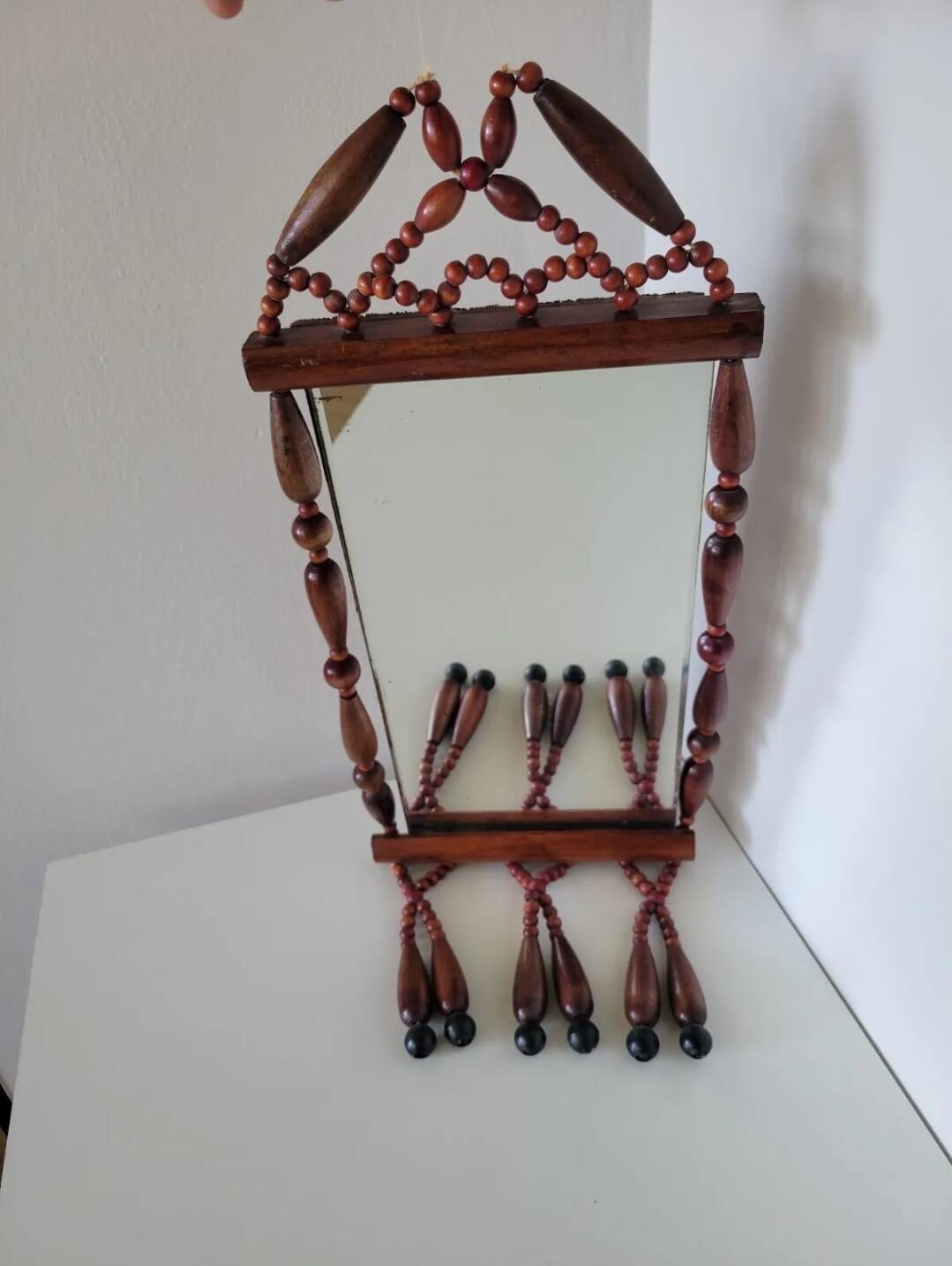Miroir bohème vintage en perles de bois