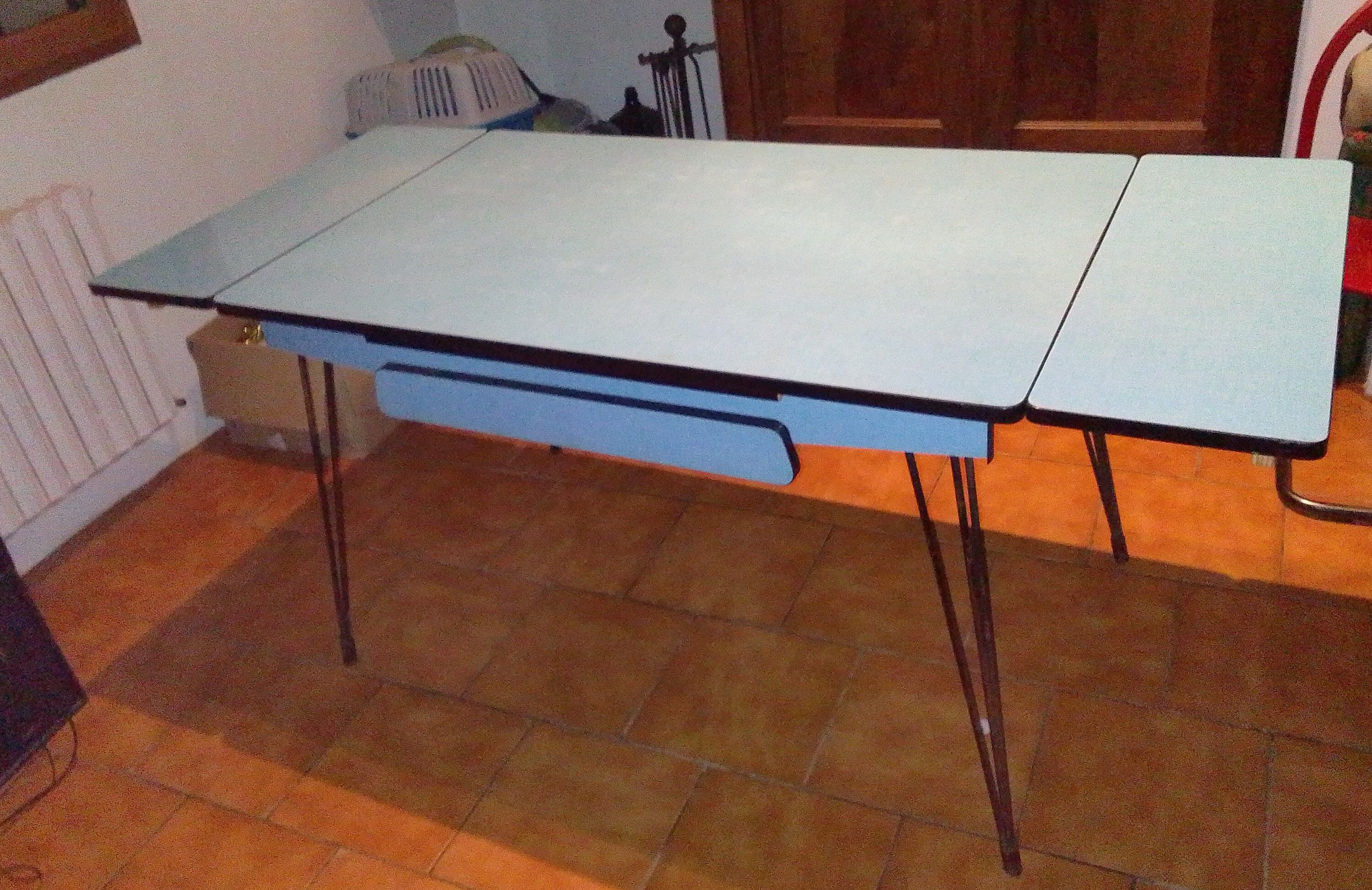 Blue formica table drawer foot effel with extension