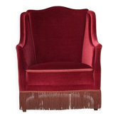Fauteuil à dossier haut danois des années 1970, en velours de mobilier, avec des pieds en bois d'orme.