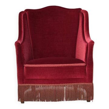 1970s, Danish highback armchair, furniture velour, ash wood legs.