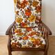 Pair of vintage 70s armchairs in wood and floral fabric.