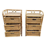 2 vintage bamboo and rattan bedside tables from the 1970s