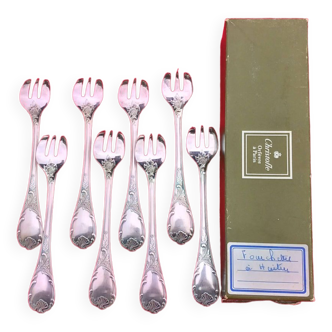 Christofle 8 oyster forks - silver metal - marly model - 14.5 cm