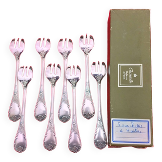 Christofle 8 fourchettes a huitres - metal argente- modele marly- 14.5 cm