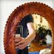 Leather repoussé mirror, Sri Lanka, 1960s