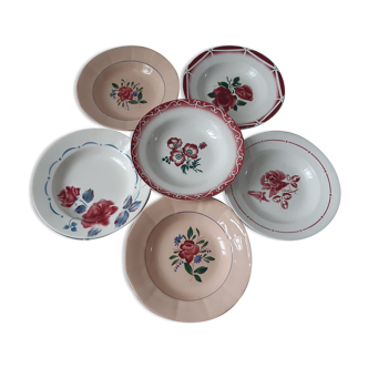 Lot de 6 assiettes creuses Digoin dépareillées