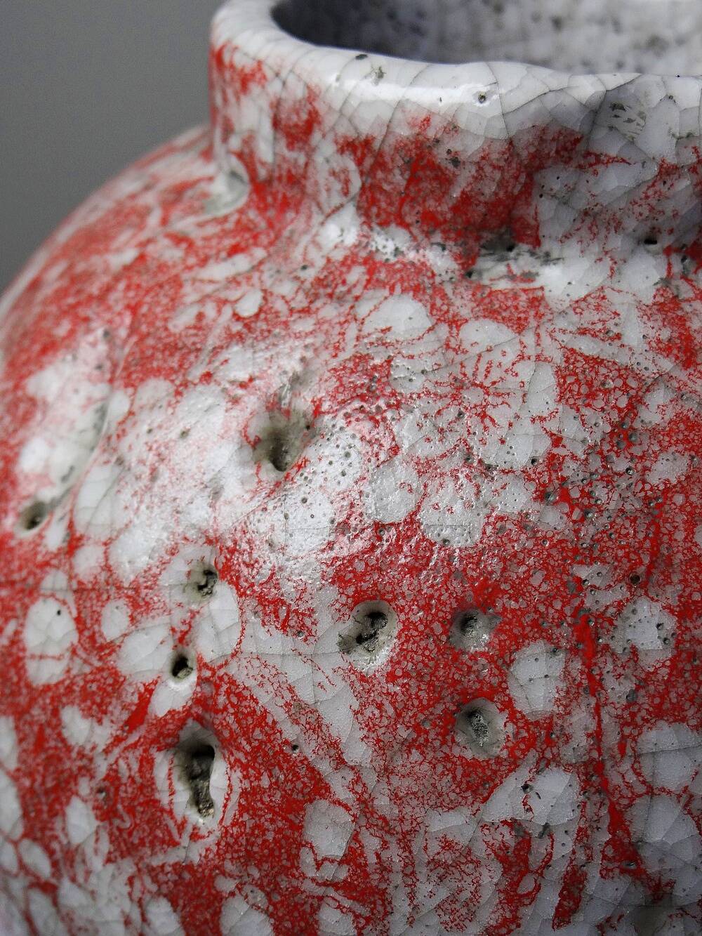 Glazed raku ceramic vase decorated with sakura, vintage 1980s-1990s.