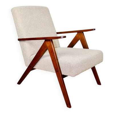 Fauteuil vintage B-310 VAR en bouclé beige avec structure en bois foncé des années 1970 - 2 pièces disponibles